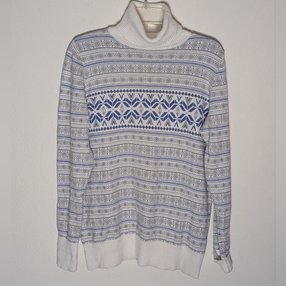 L.L. Bean Sweaters - LL Bean Womens Turtleneck Sweater‎ Fair Isle Cashmere Cotton Snowflake Medium